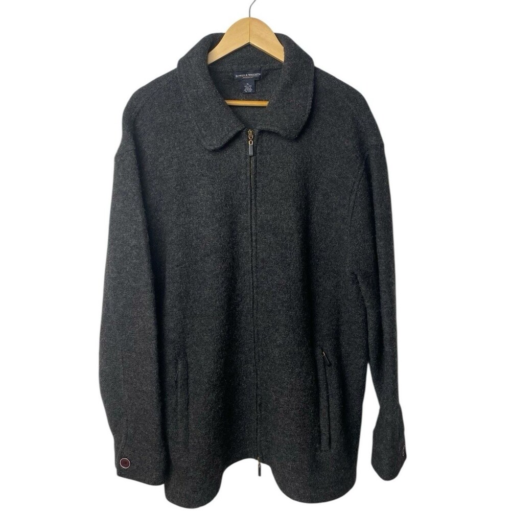 Bowen & Wright Men's 100% Wool Zip Jacket XL Gray Mid Length Classic Coat